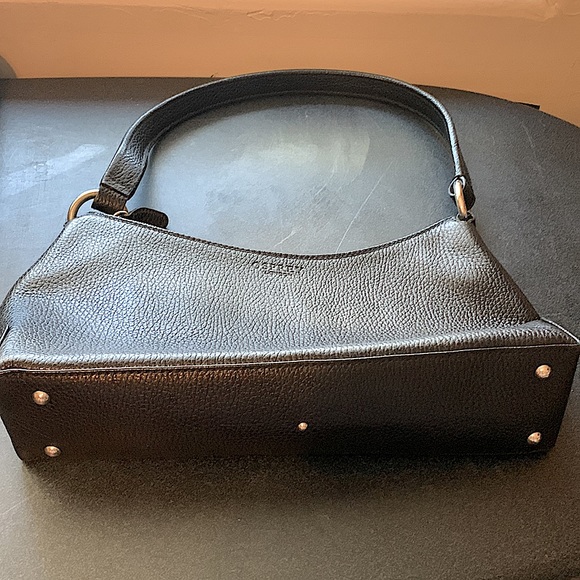 NWOT-Osprey London genuine black ostrich leather zipper shoulder purse - Picture 7 of 10